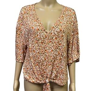 Idyllwind Fueled by Miranda Lambert Sunny Days Orange Floral Tie Front Blouse M